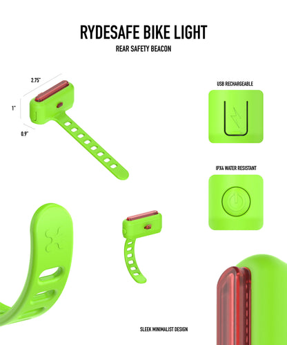 Rechargeable silicone bike light - rear tail light - green